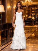 Strapless Mermaid Ruched Chiffon Long Evening Dresses with 3D Flower
