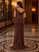 Cowl Neck Mermaid Ruched Satin Long Evening Dresses with Slit