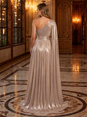 One Shoulder Metallic Satin Mermaid Long Evening Dresses with Slit