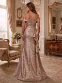 Jacquard Off Shoulder 3D Flower Ruffled Mermaid Long Evening Dresses