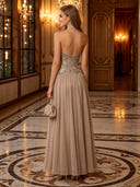 Chiffon Halter V Neck Sequin Waist Long Evening Dresses