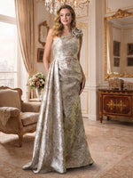 Jacquard One Shoulder Mermaid Long Evening Dresses with Flower