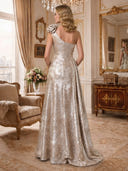 Jacquard One Shoulder Mermaid Long Evening Dresses with Flower