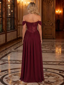 Off Shoulder Chiffon Sweetheart Neck Long Evening Dresses with Lace