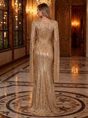 Sequin Deep V Mermaid Twisted Waist Cape Sleeve Long Evening Dresses