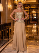 Strapless Sequin A Line Long Evening Dresses with Scarf