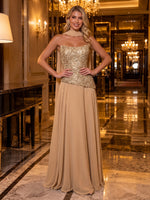 Strapless Sequin A Line Long Evening Dresses with Scarf