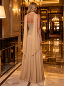 Strapless Sequin A Line Long Evening Dresses with Scarf