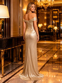 Off Shoulder Satin Mermaid Long Evening Dresses with Slit