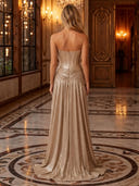 Strapless Satin Pleated A Line Long Evening Dresses