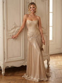 Strapless Satin Pleated A Line Long Evening Dresses