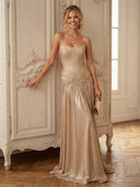 Strapless Satin Pleated A Line Long Evening Dresses