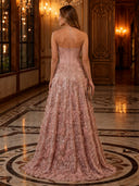 Strapless 3D Floral Appliques Sequin Tulle A Line Long Evening Dresses with Cape