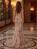 Off the Shoulder Floral Sequin Ruched Mermaid Long Evening Dresses