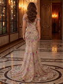 Off the Shoulder Floral Sequin Ruched Mermaid Long Evening Dresses