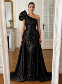 Mermaid Evening Dresses One Shoulder Sequin Floor-Length Formal Dress Wedding Guest