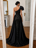 Mermaid Evening Dresses One Shoulder Sequin Floor-Length Formal Dress Wedding Guest