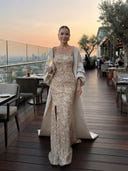 Glitter Mermaid Evening Dresses Champagne Strapless Sequin