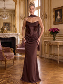 Chiffon Long Evening Dresses Mermaid Sleeveless with Scarf Strapless Formal Dress Wedding Guest