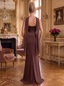 Chiffon Long Evening Dresses Mermaid Sleeveless with Scarf Strapless Formal Dress Wedding Guest