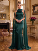 Satin Long Evening Dresses Mermaid Halter Sleeveless with Scarf