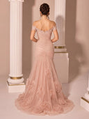 Tulle Long Dusty Rose Evening Dresses Mermaid Off Shoulder Sleeveless Flower with Lace