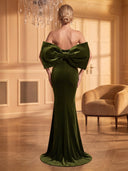 Velvet Long Evening Dresses Mermaid Strapless Sleeveless with Bow