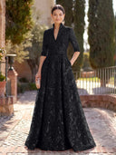 Sequin Long Evening Dresses A Line Long Sleeves Formal Dress