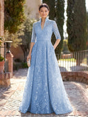 Sequin Long Evening Dresses A Line Long Sleeves Formal Dress
