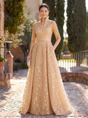 Sequin Long Evening Dresses A Line Long Sleeves Formal Dress