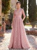 Sequin Long Evening Dresses A Line Long Sleeves Formal Dress