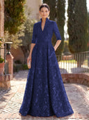 Sequin Long Evening Dresses A Line Long Sleeves Formal Dress