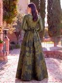 Jacquard Long Evening Dresses A Line Long Sleeves Boat Neck Formal Dress
