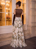 Satin Long Evening Dresses A Line Flower Boat Neck Formal Dress Wedding Guest