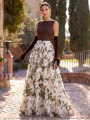 Satin Long Evening Dresses A Line Flower Boat Neck Formal Dress Wedding Guest