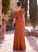 Satin Long Evening Dresses A Line Long Sleeves One Shoulder Formal Dress