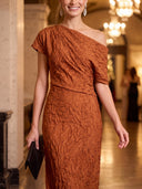 Satin Long Evening Dresses A Line Long Sleeves One Shoulder Formal Dress
