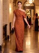 Satin Long Evening Dresses A Line Long Sleeves One Shoulder Formal Dress