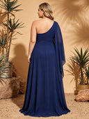 Plus Size Chiffon Evening Dresses One Shoulder Long A Line Formal Dress Wedding Guest