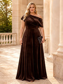 Plus Size Velvet Evening Dresses One Shoulder Long A Line Formal Dress Wedding Guest