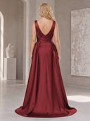 Plus Size Sequin Evening Dresses Mermaid V Neck Satin Formal Dress Wedding Guest