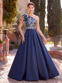 Satin Long Evening Dresses A Line One Shoulder Formal Dress Wedding Guest with Bow
