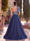 Satin Long Evening Dresses A Line One Shoulder Formal Dress Wedding Guest with Bow