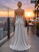 Chiffon Evening Dresses with Slit Mermaid Halter Long Formal Dress Maxi Dress with Lace
