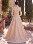 Sequin Long Evening Dresses with Belt Mermaid 3/4 Sleeves Formal Dress Satin Gala Dress