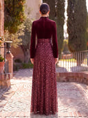 Velvet Long Evening Dresses with Belt Mermaid 3/4 Sleeves Formal Dress Sequin Gala Dress