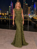 Sequin Evening Dresses Boat Neck Mermaid Formal Dress Wedding Party