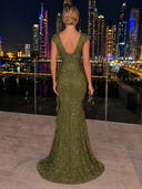 Sequin Evening Dresses Boat Neck Mermaid Formal Dress Wedding Party