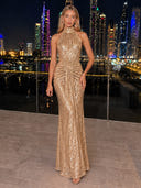 Sequin Evening Dresses Halter Mermaid Formal Dress Long Gala Event