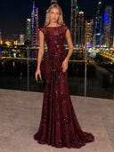 Sequin Evening Dresses Boat Neck Mermaid Formal Dress Formal Gala